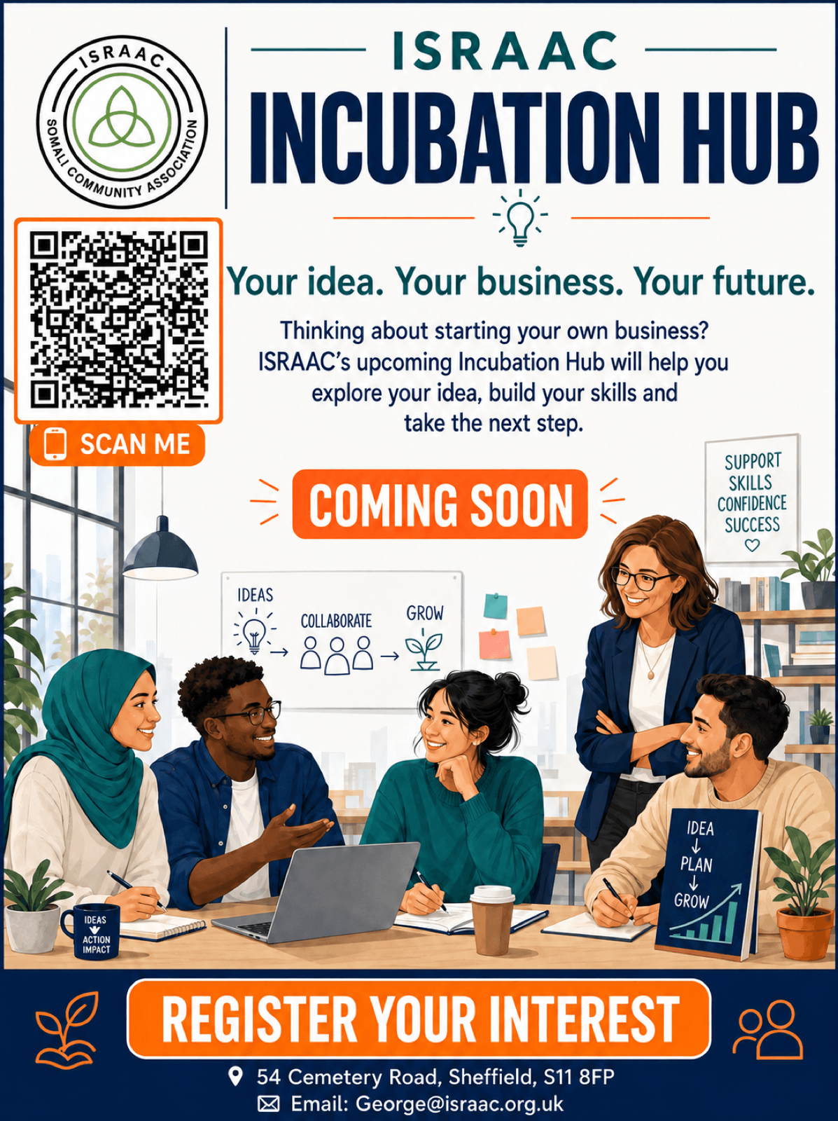 Incubation hub poster: support, skills, confidence, success